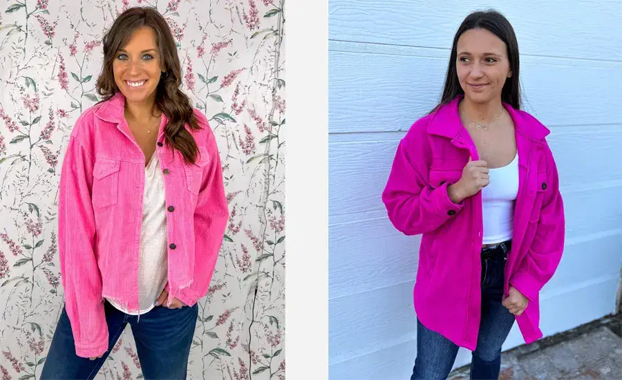 shacket outfit ideas Hot pink shacket